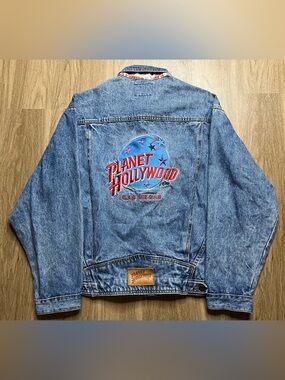 Vintage 90s Planet Hollywood Las Vegas Denim Jacket XL Embroidered